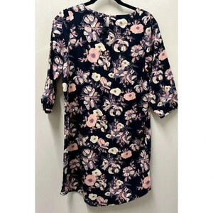 Floral Navy Midi Dress with Pink Accents